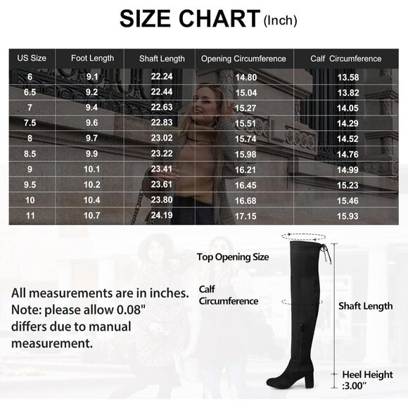 Women's Black Inner Zipper Thigh High Over The Knee High Square Heel Boots - Picture 5 of 8